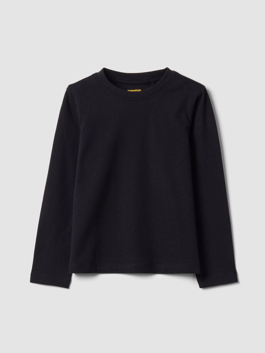 Black crew-neck T-shirt in pure organic cotton for girls_0