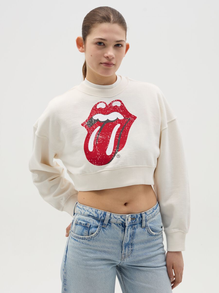 Crop sweatshirt with Rolling Stones print_0
