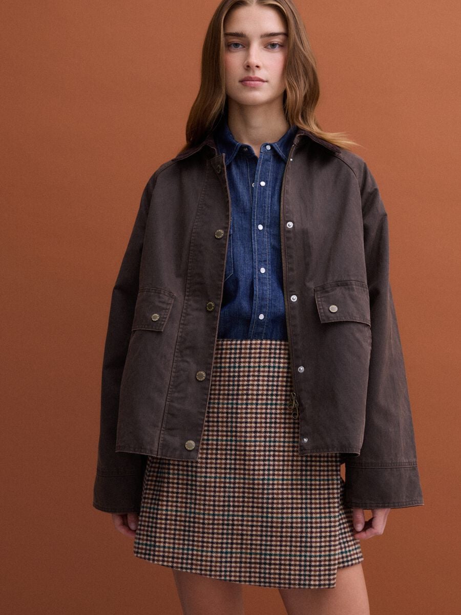 Brown cotton-blend parka with velvet collar_0