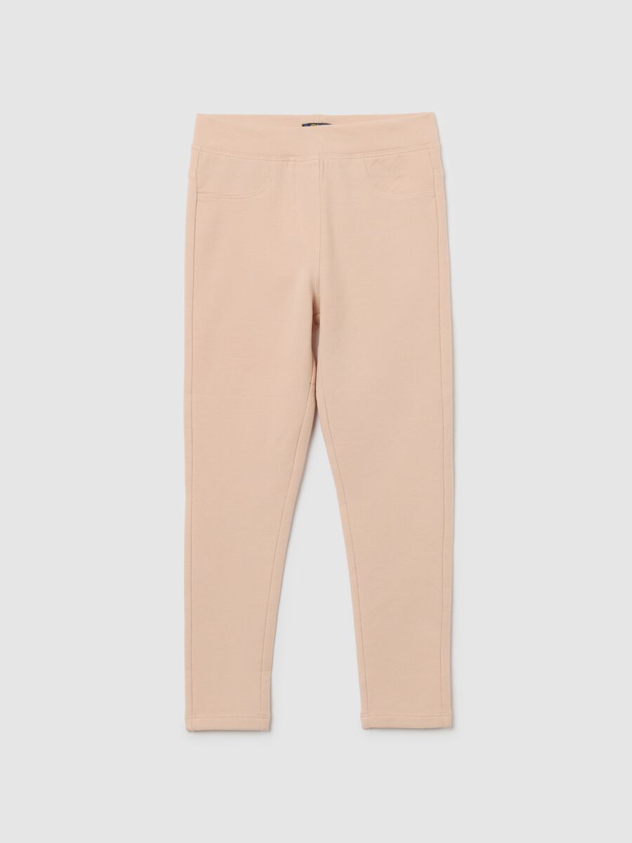 Leggings da bambina in misto cotone elasticizzato beige slim fit_0