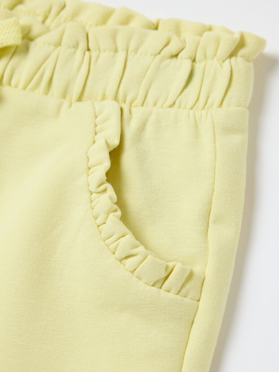 Yellow French terry shorts with bow and frills_3