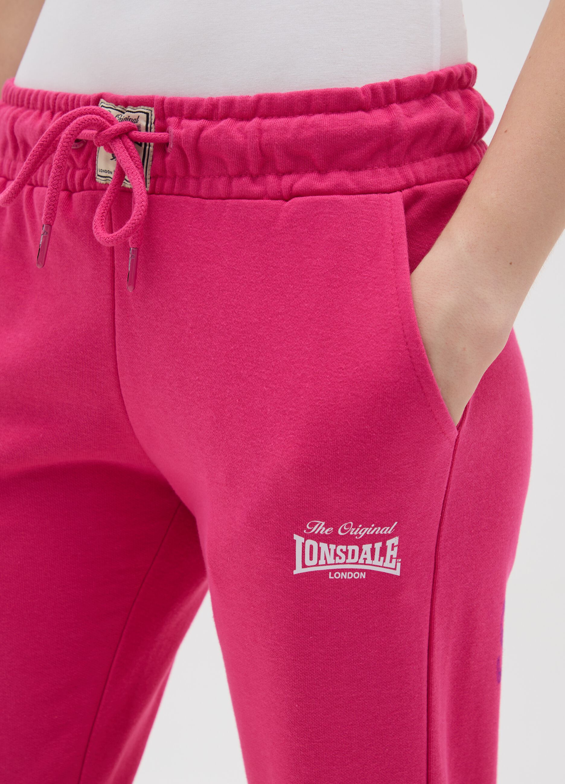 Women's pink cotton blend regular fit trousers Lonsdale