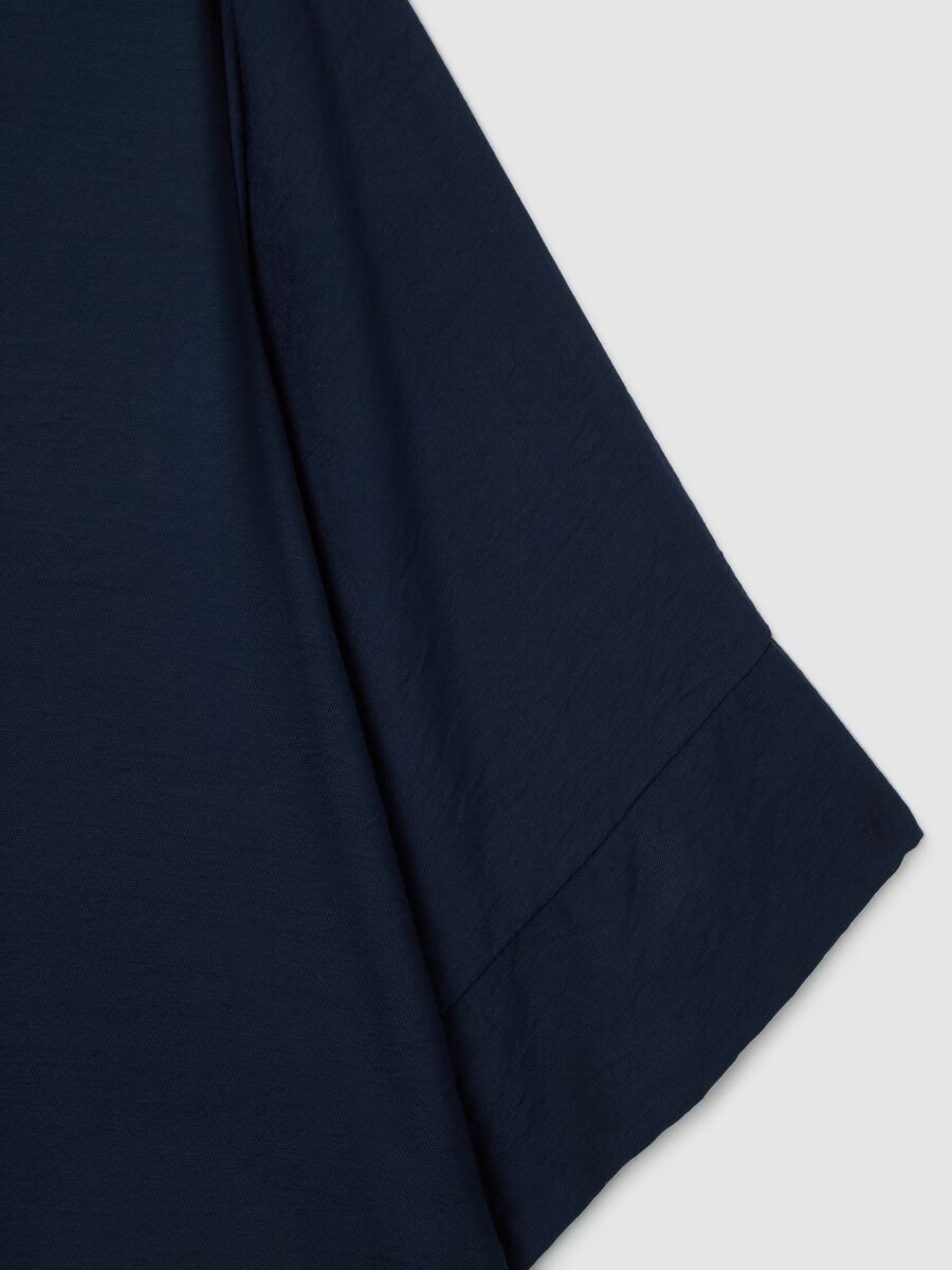 Blue Blouse with V-Neck and Wide Sleeves_1