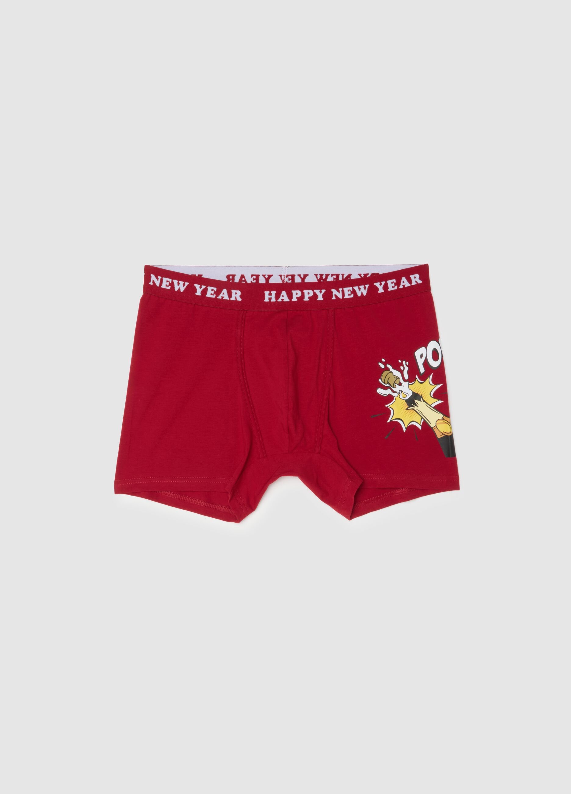 Regular fit red stretch cotton boxer with print