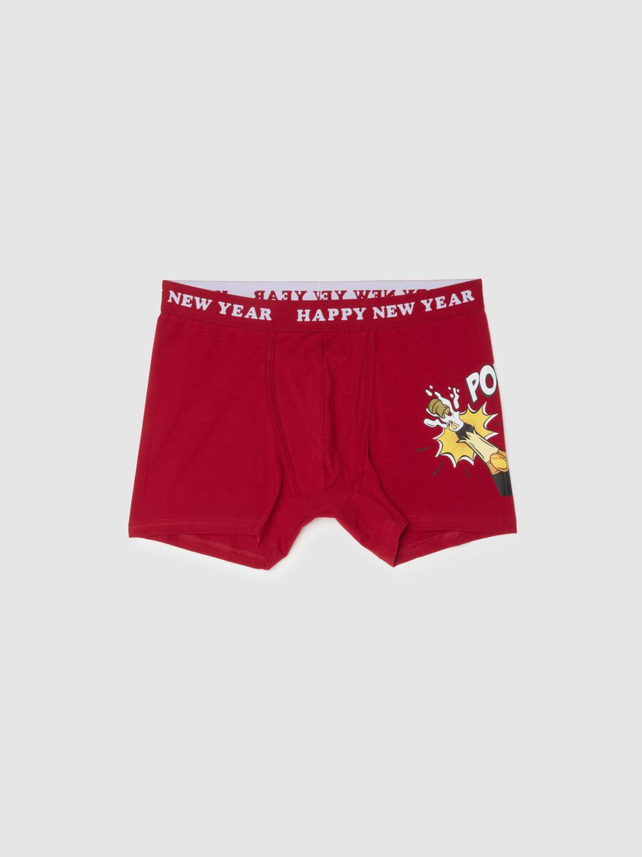 Regular fit red stretch cotton boxer with print_0