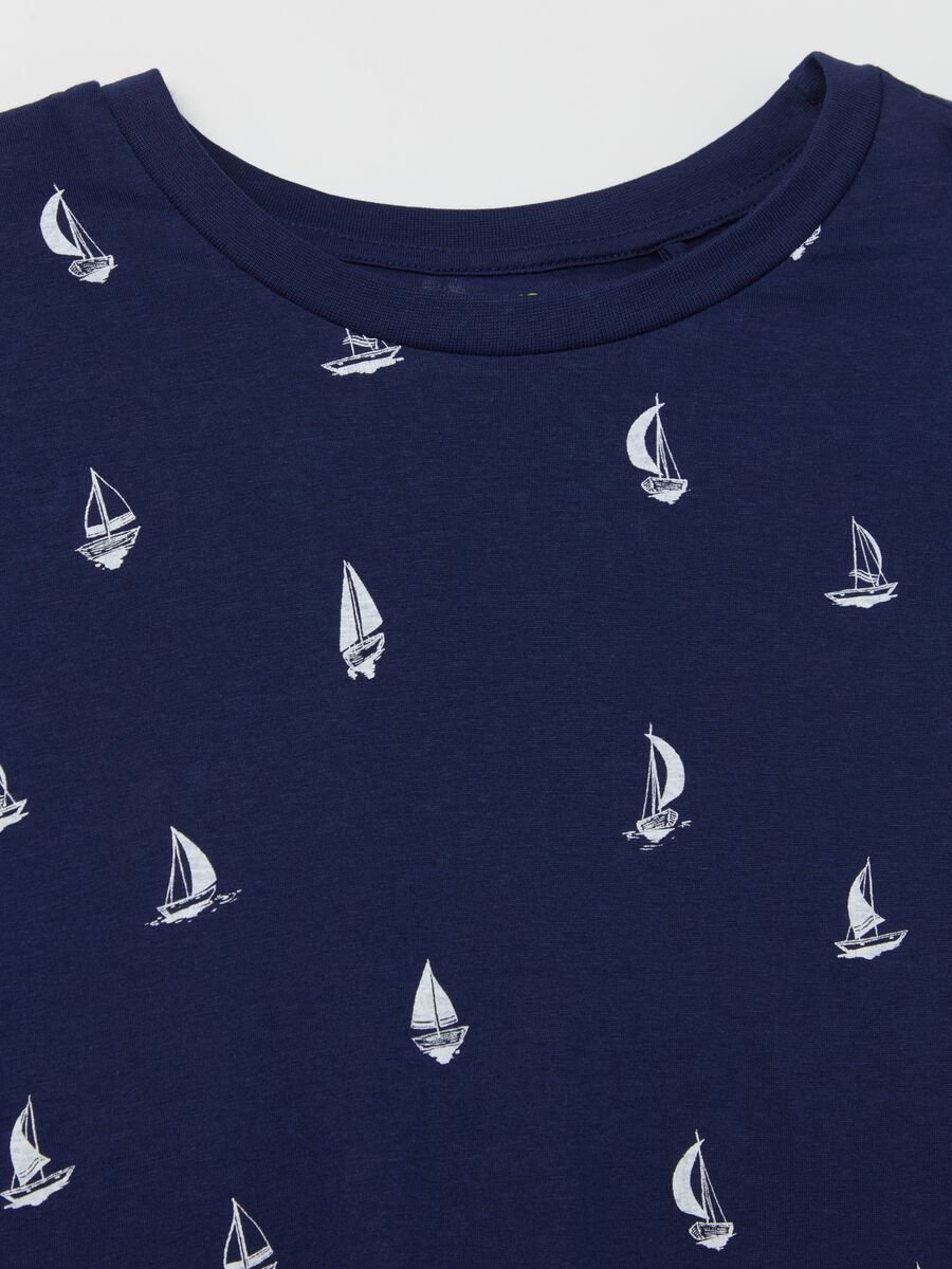Short pyjamas in cotton with sail boats print_5