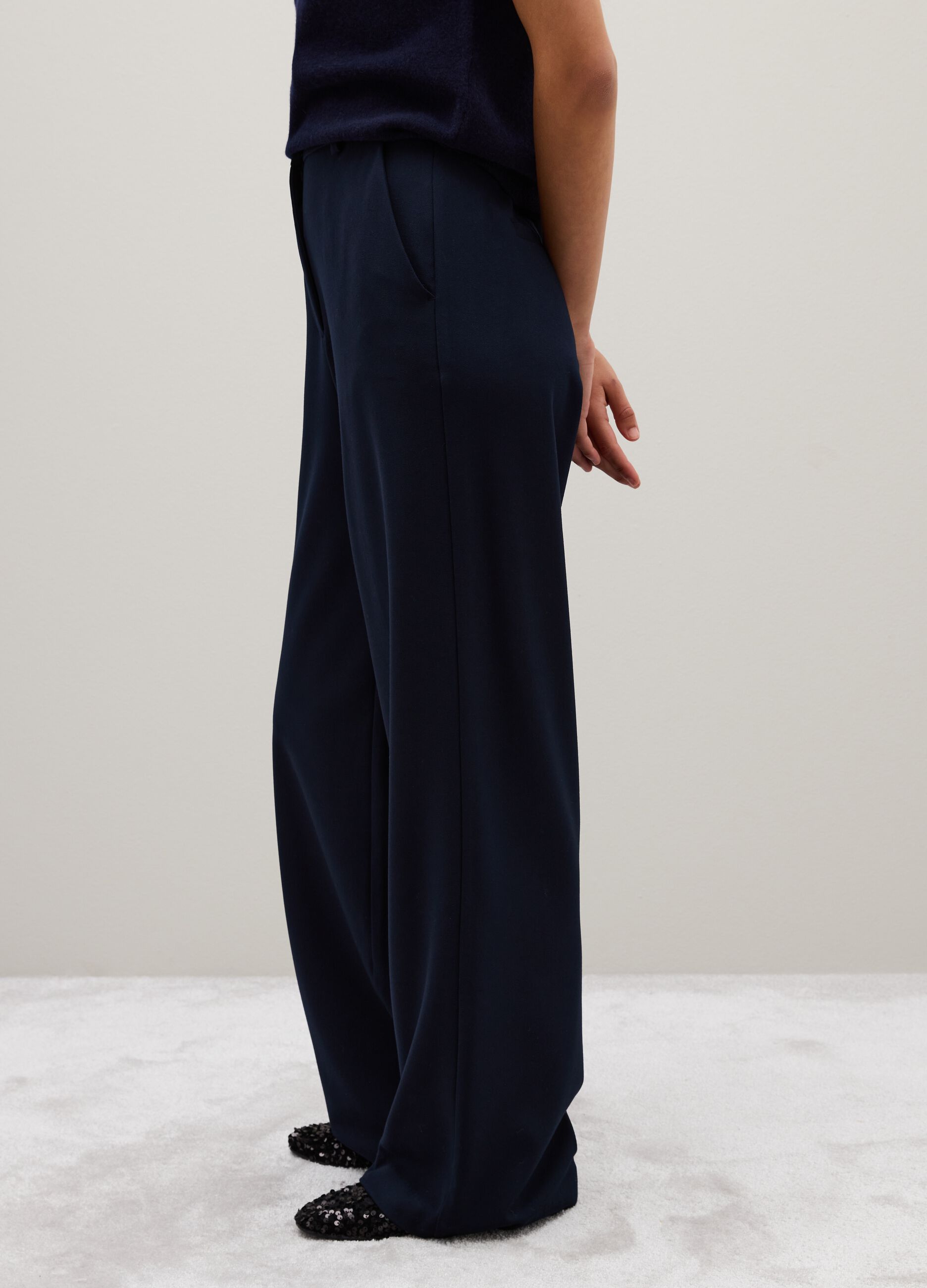 Stretch Blue Flare Trousers