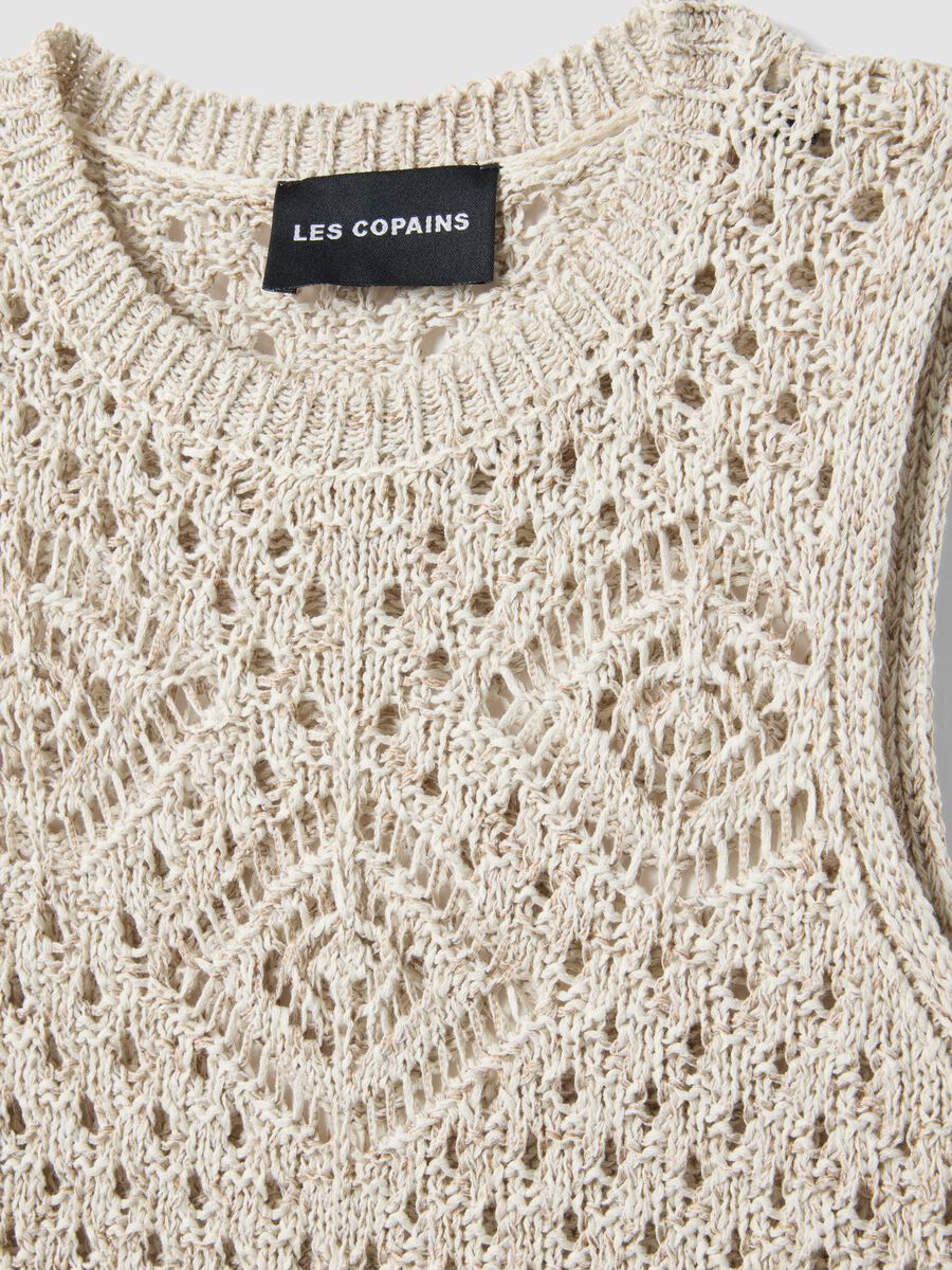 Gilet fitted beige in crochet di misto cotone_1