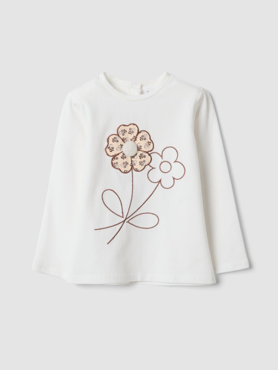 Maglietta bianca in cotone organico elasticizzato con stampa floreale_0