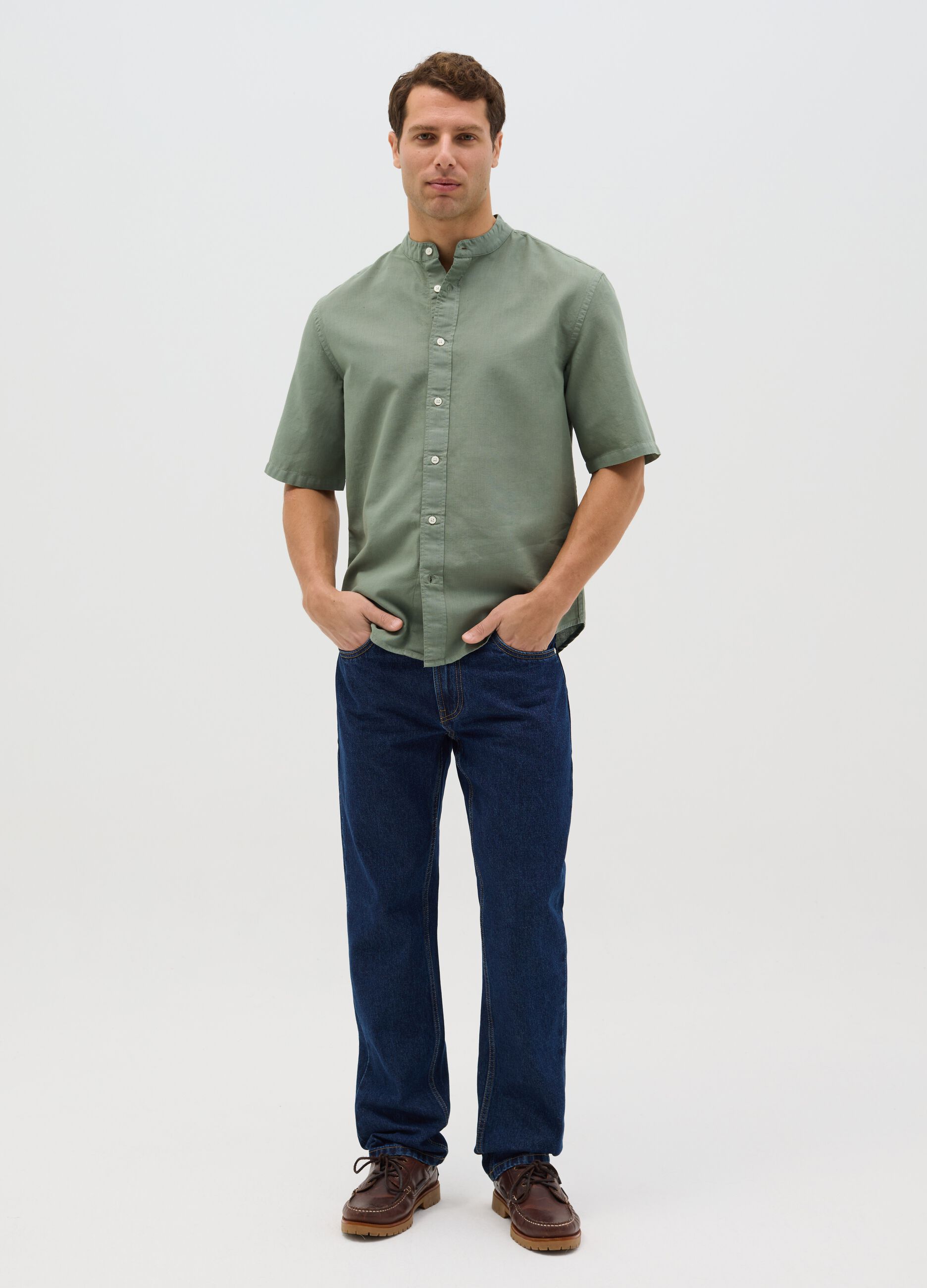 Green cotton and linen shirt by Ovs