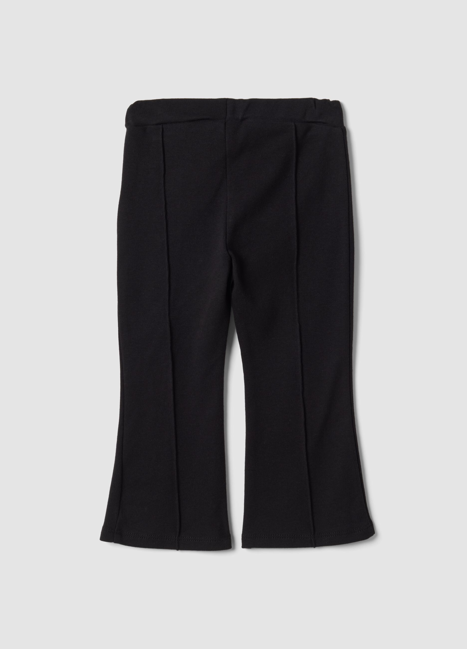 Black flared stretch cotton leggings for baby girl