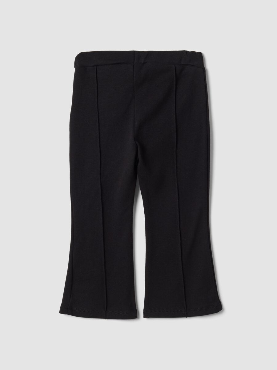 Black flared stretch cotton leggings for baby girl_1
