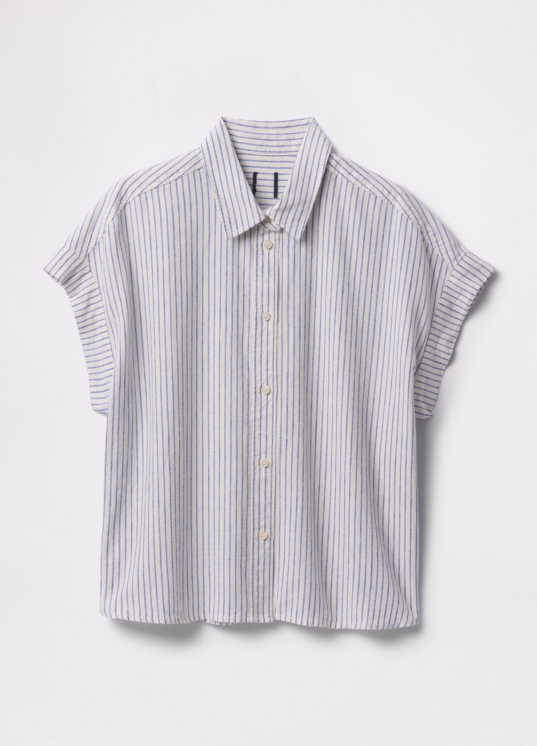 Light blue and white striped shirt in linen and viscose