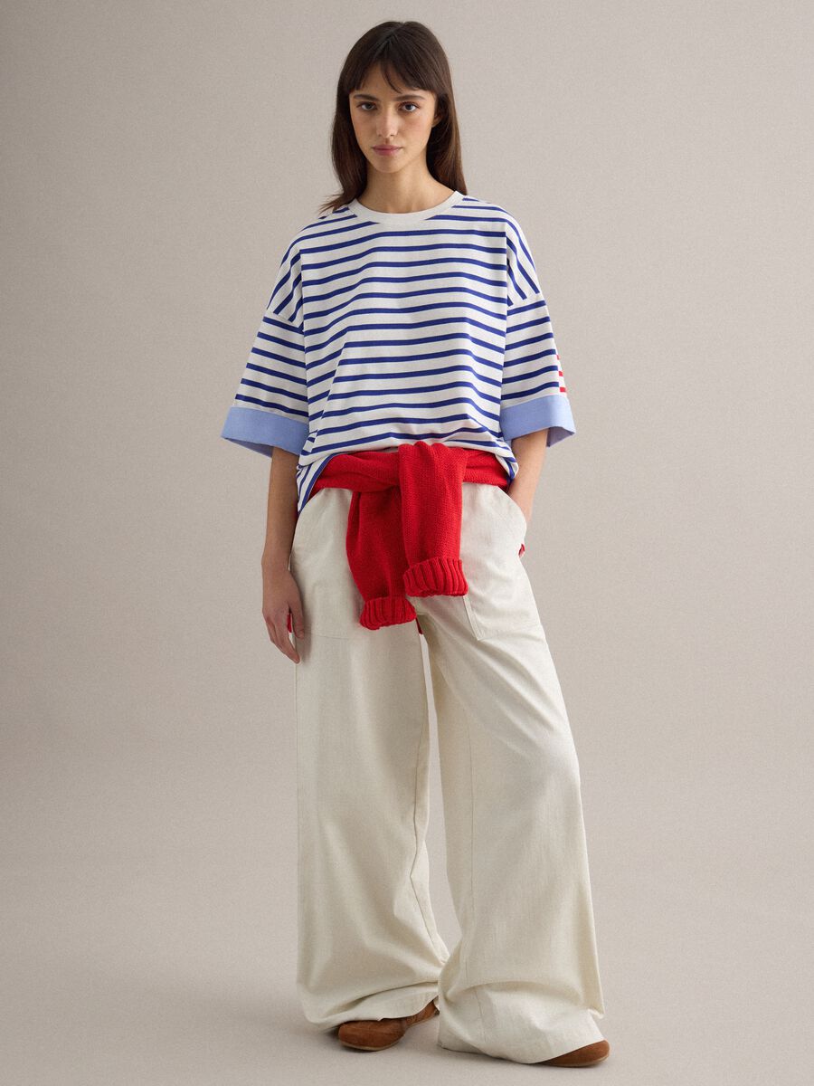T-shirt in misto cotone a righe multicolor relaxed fit_2