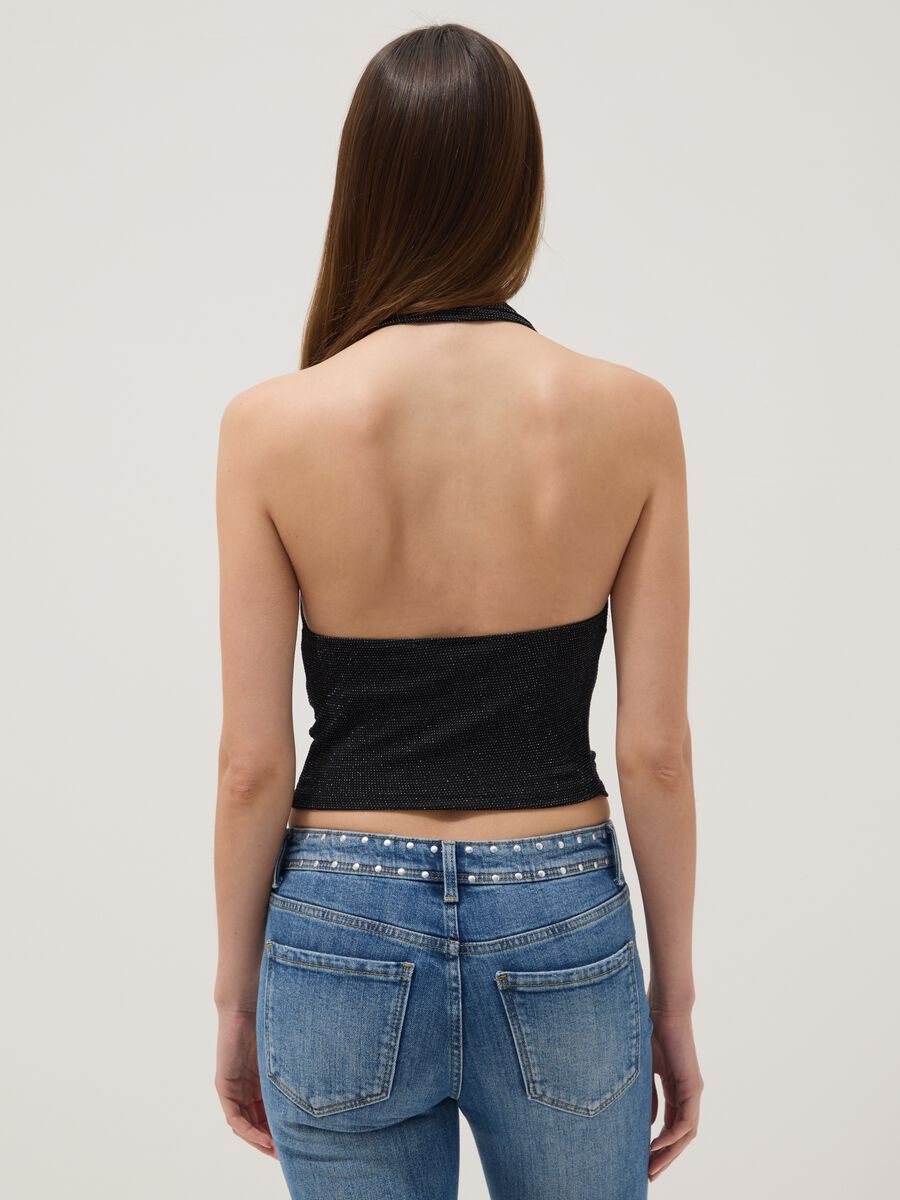 Black stretch top with draped neckline_3