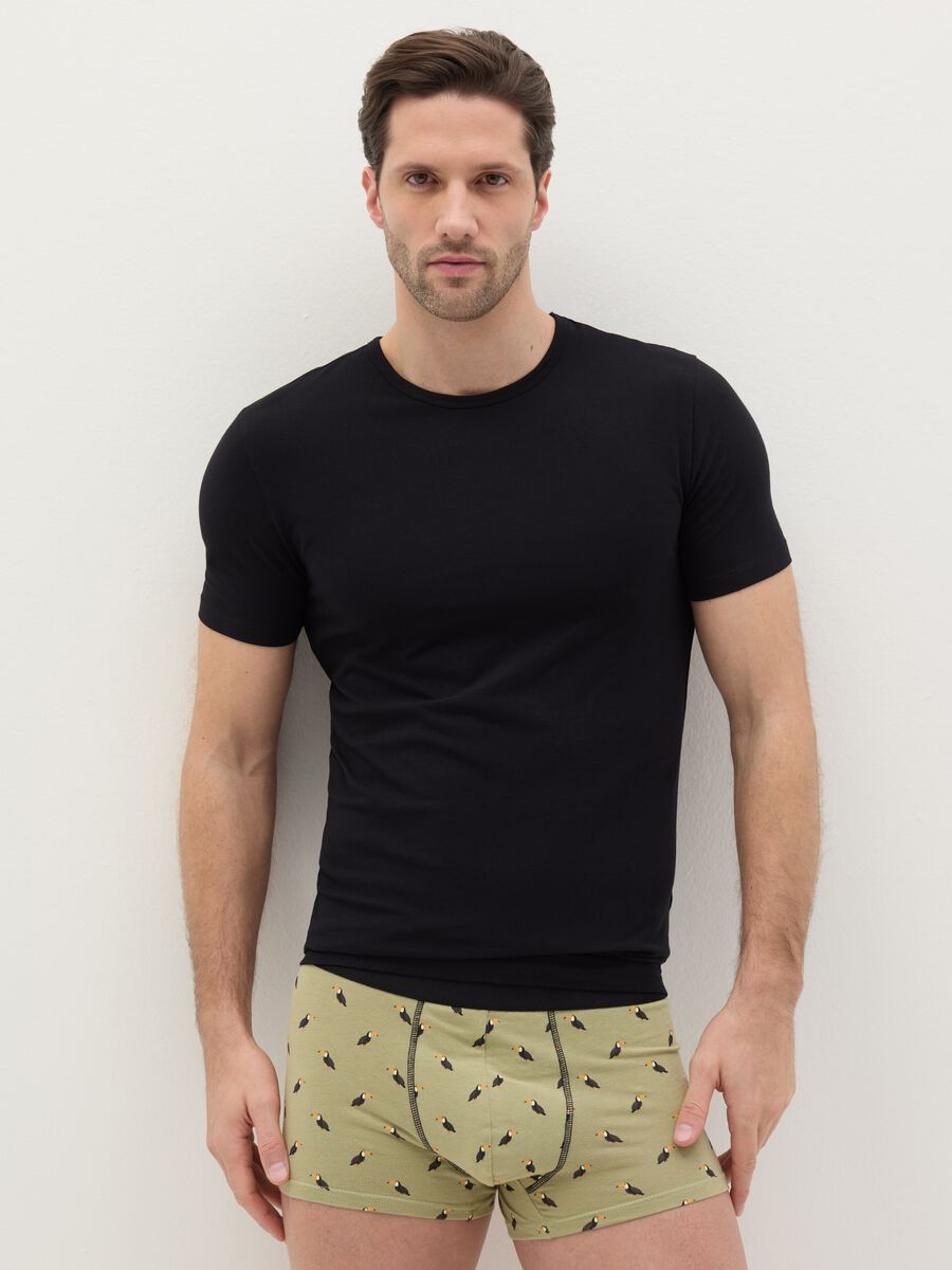 Midi boxer shorts in stretch cotton with pattern._0