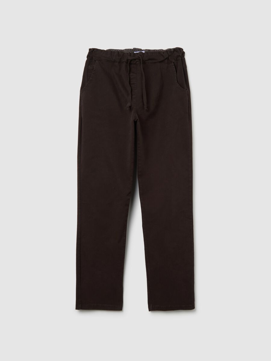 Pantaloni in cotone elasticizzato marroni regular fit_4