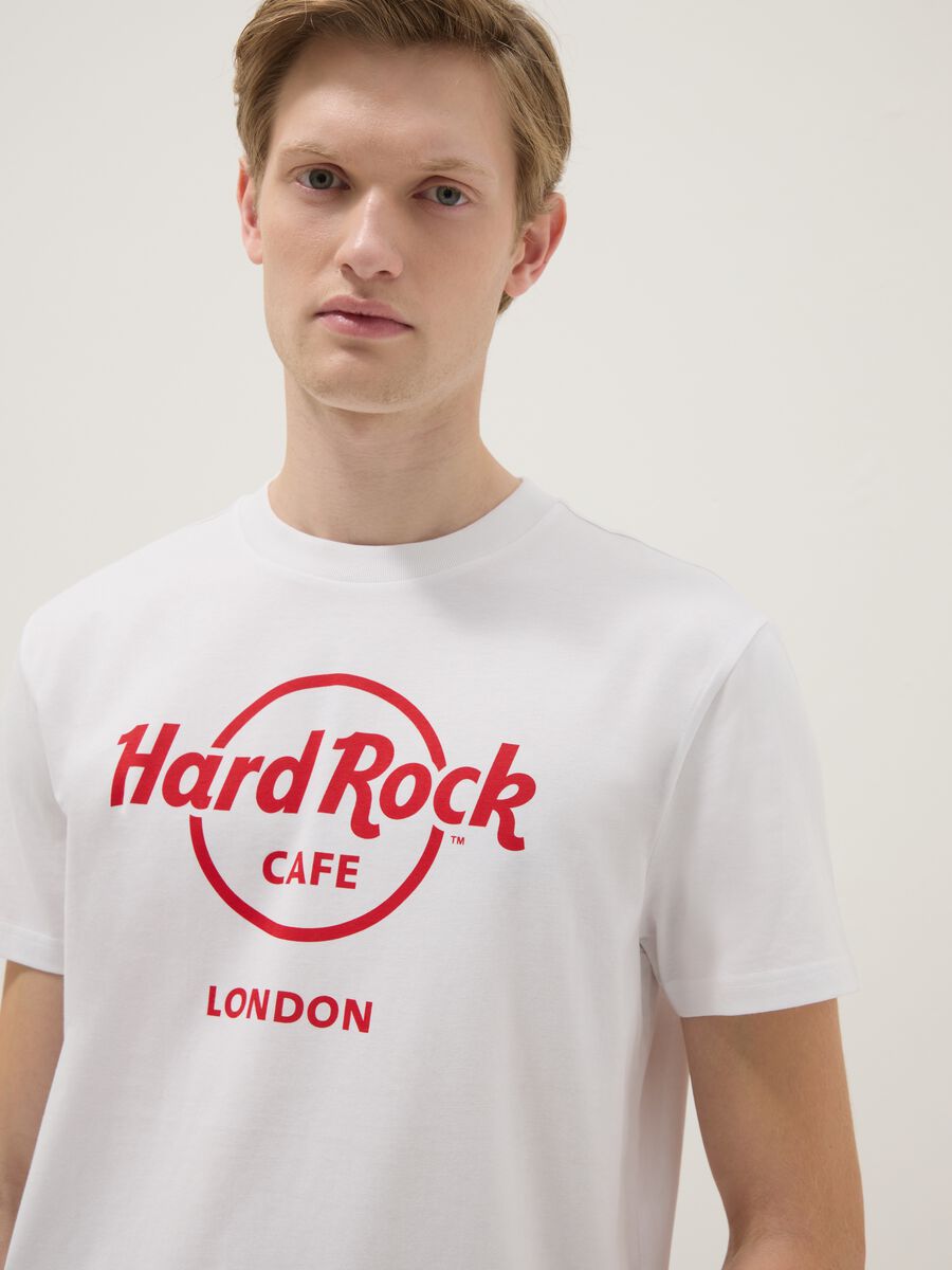White pure cotton regular fit T-shirt with Hard Rock Cafe logo_3