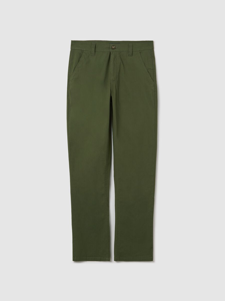 Green chino trousers in stretch cotton with pockets_4