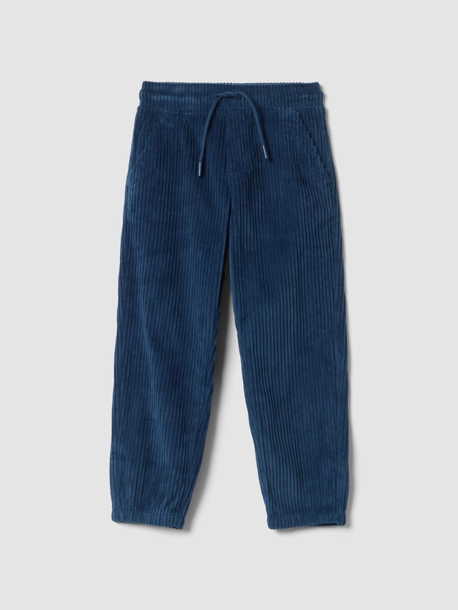 Pantaloni blu comfort fit con vita elasticizzata_0
