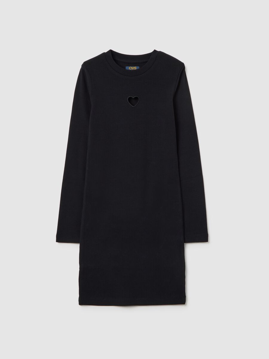 Girls' Stretch Cotton Black Dress Fitted with Heart_0