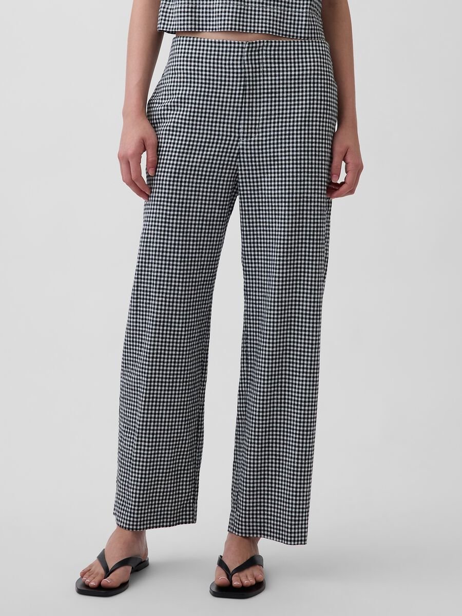 Checked linen-blend trousers_1