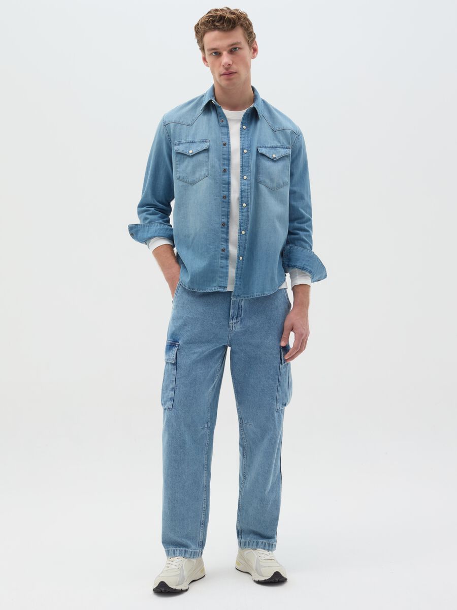 Western shirt in denim with pearl buttons_1