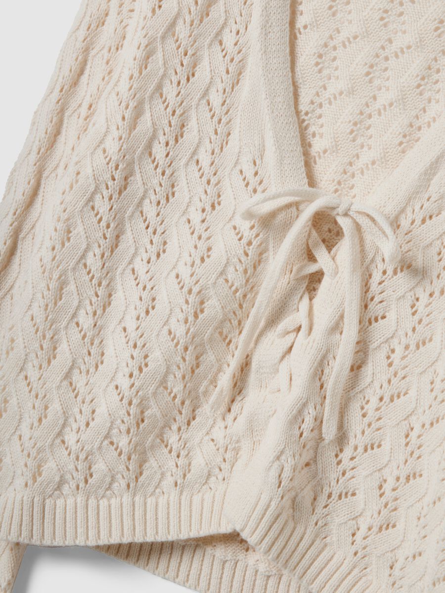Cardigan in puro cotone beige regular fit con design traforato_5
