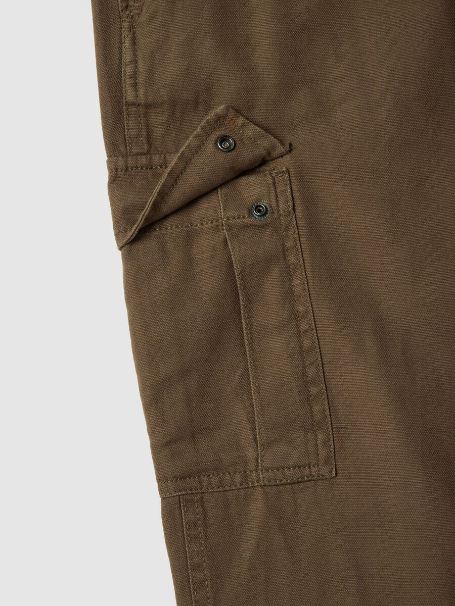 Brown regular fit cotton and linen cargo trousers_5
