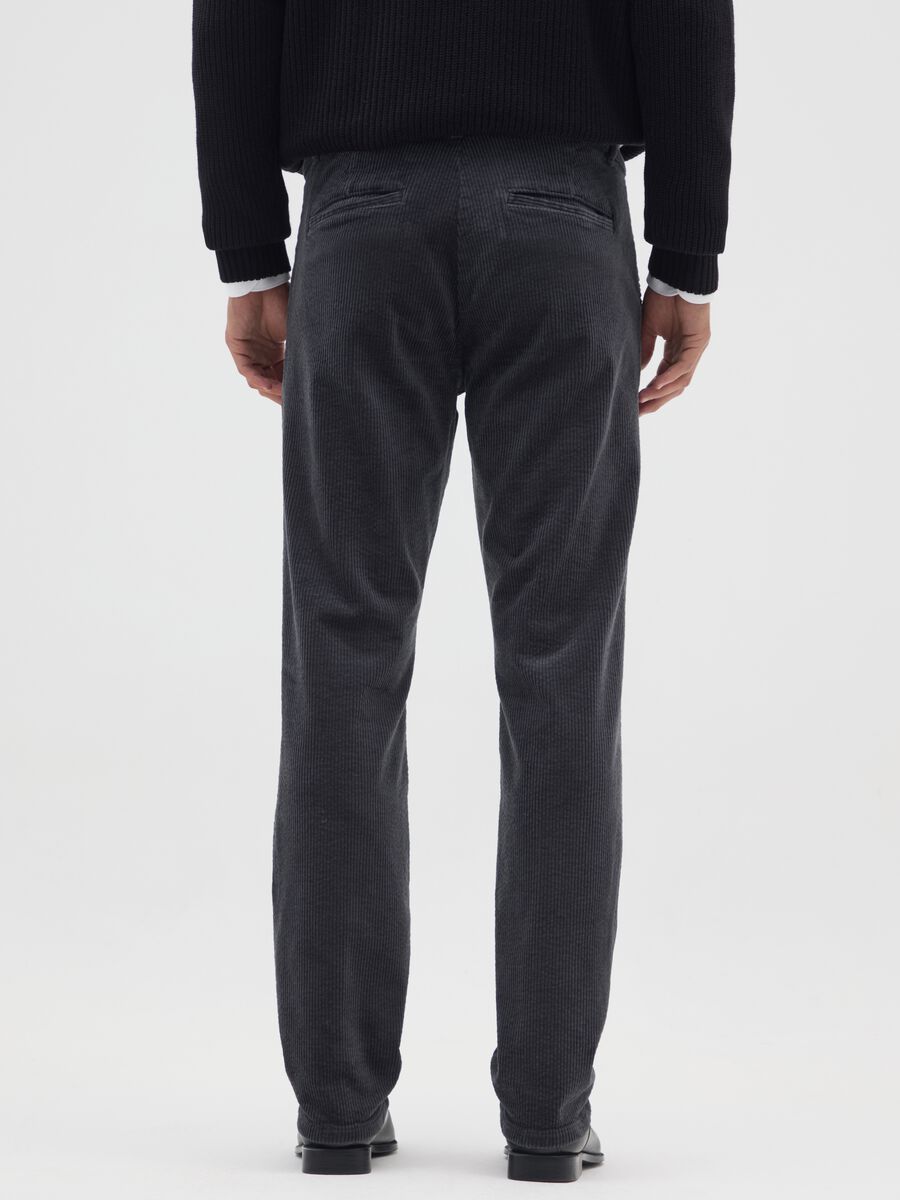 Black Stretch Cotton Regular Fit Cord Trousers_2