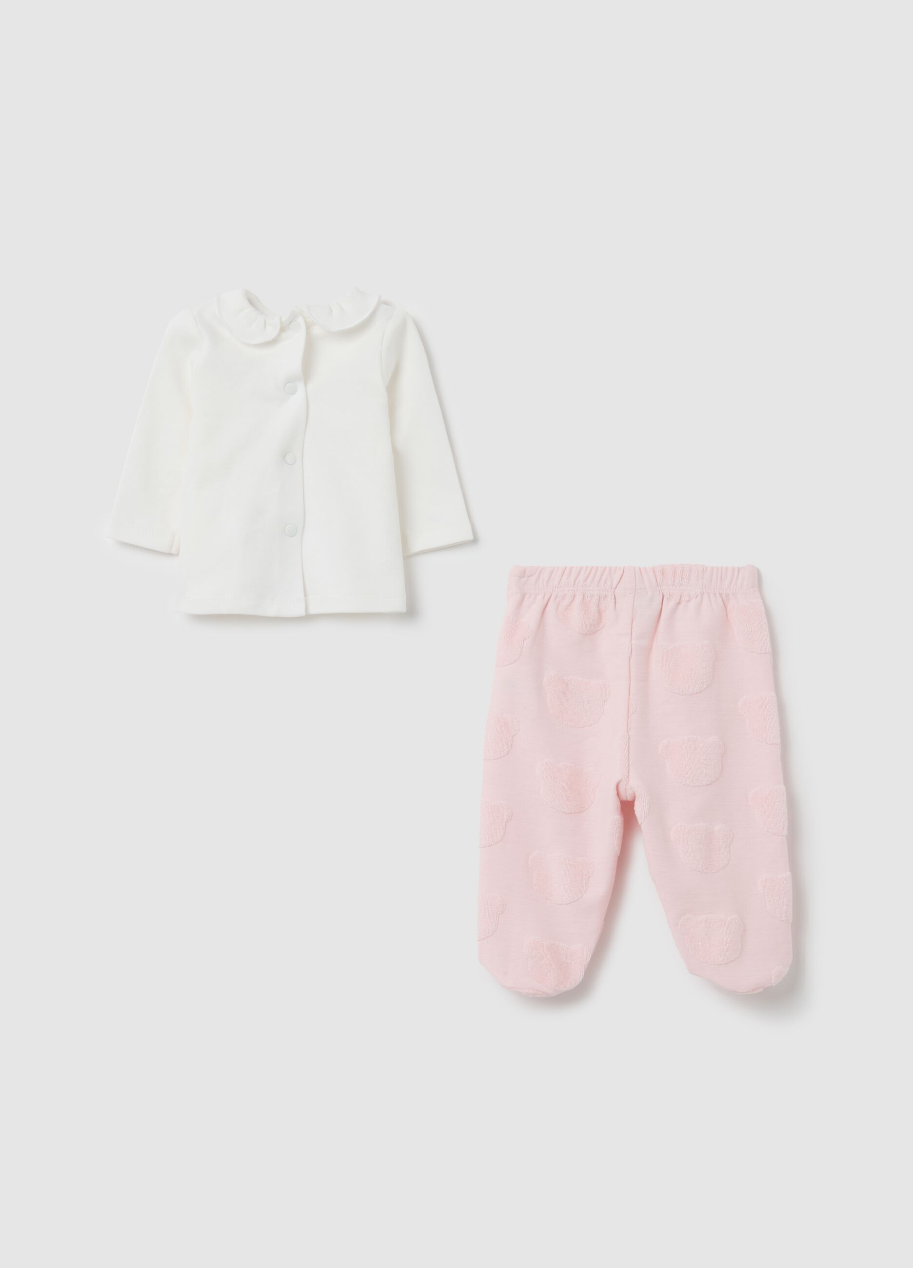 Cotton White and Pink Girl's Jumper and Trousers Set
