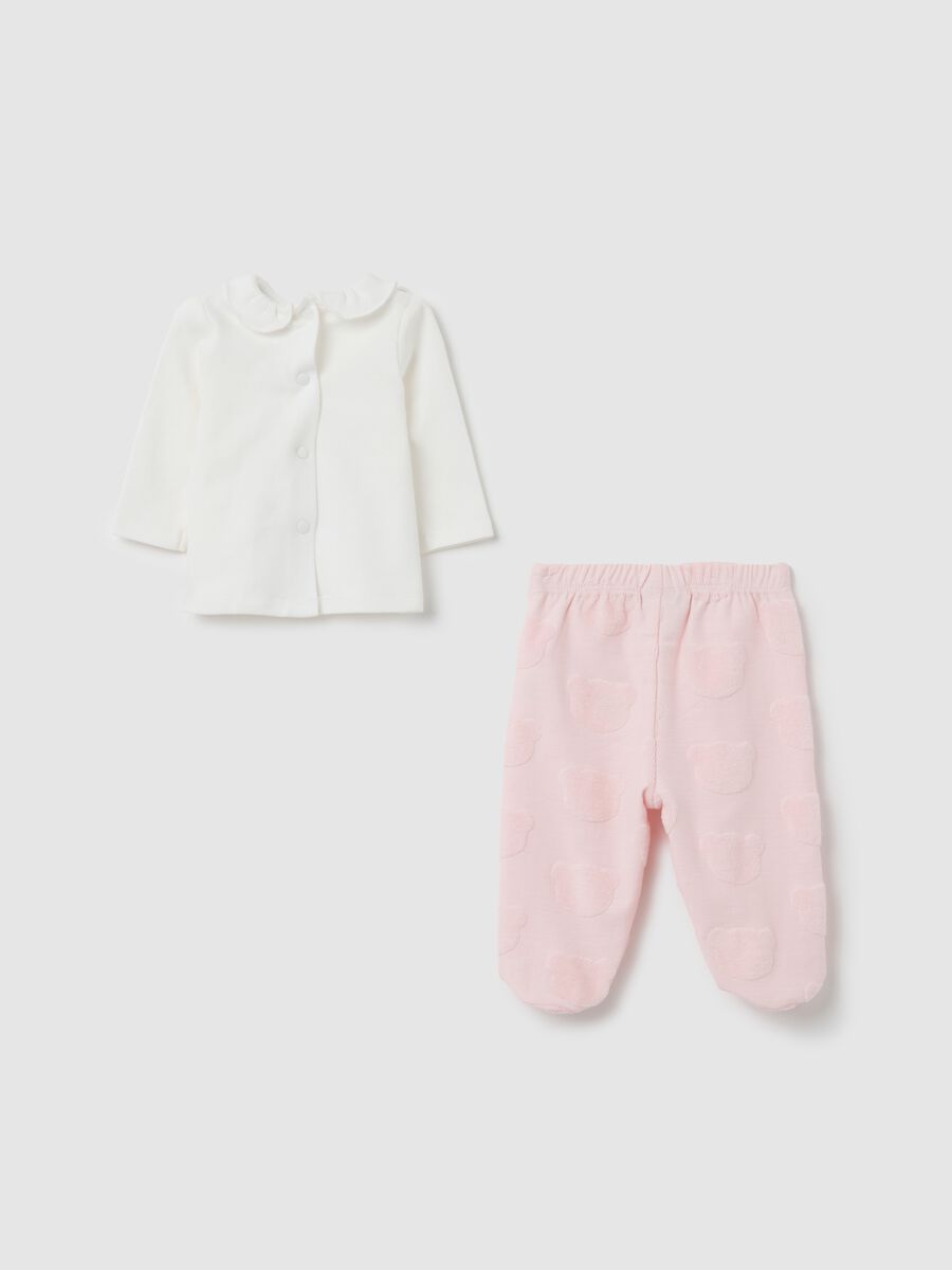 Cotton White and Pink Girl's Jumper and Trousers Set_1