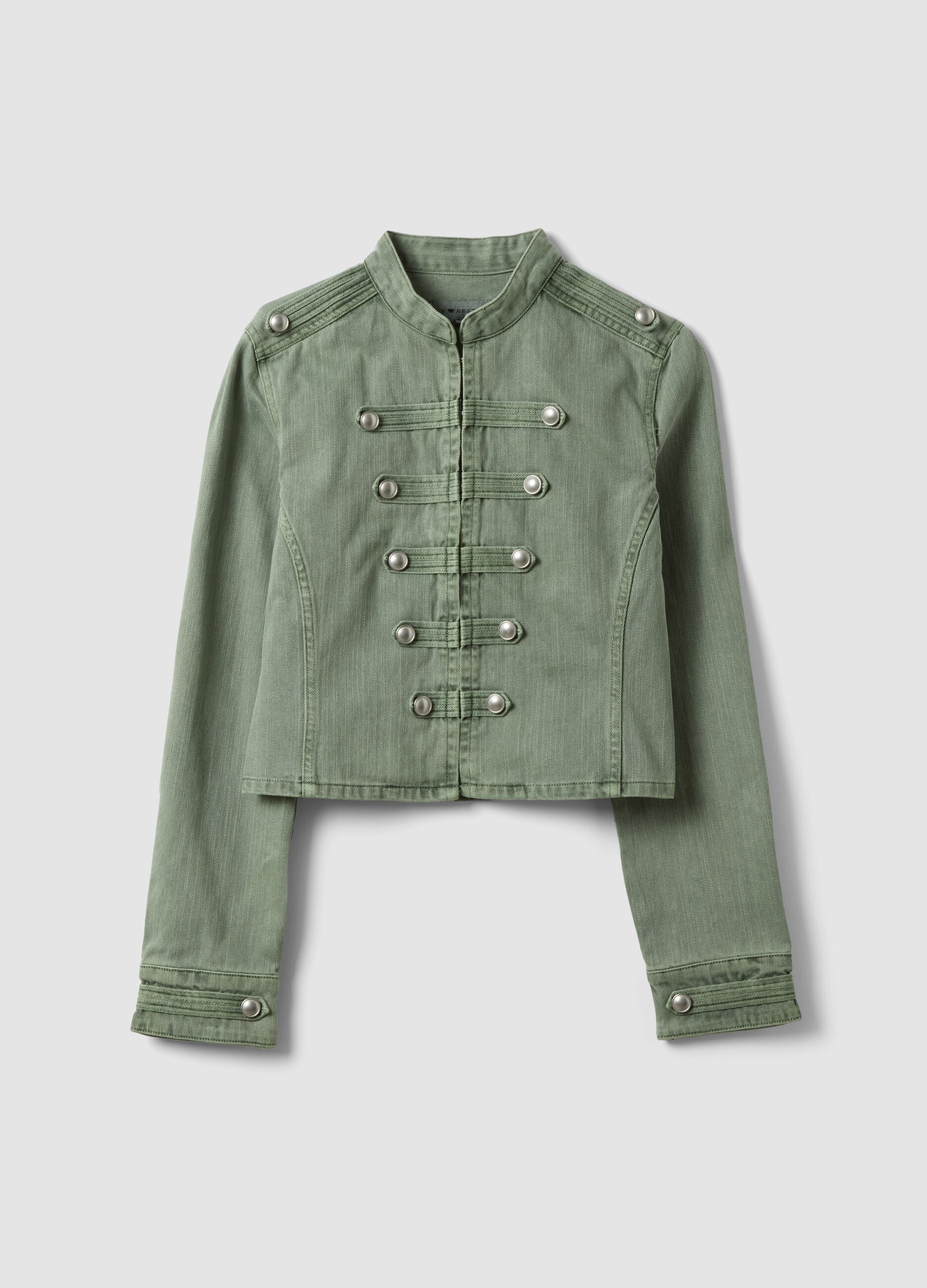 Giacca verde in puro cotone con bottoni nascosti slim fit