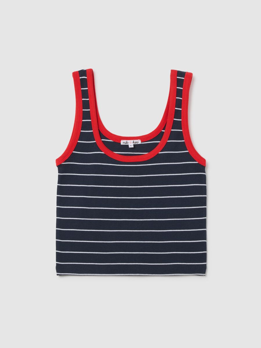 Women's pure cotton multicolor tank top regular fit with blue and white stripes_4
