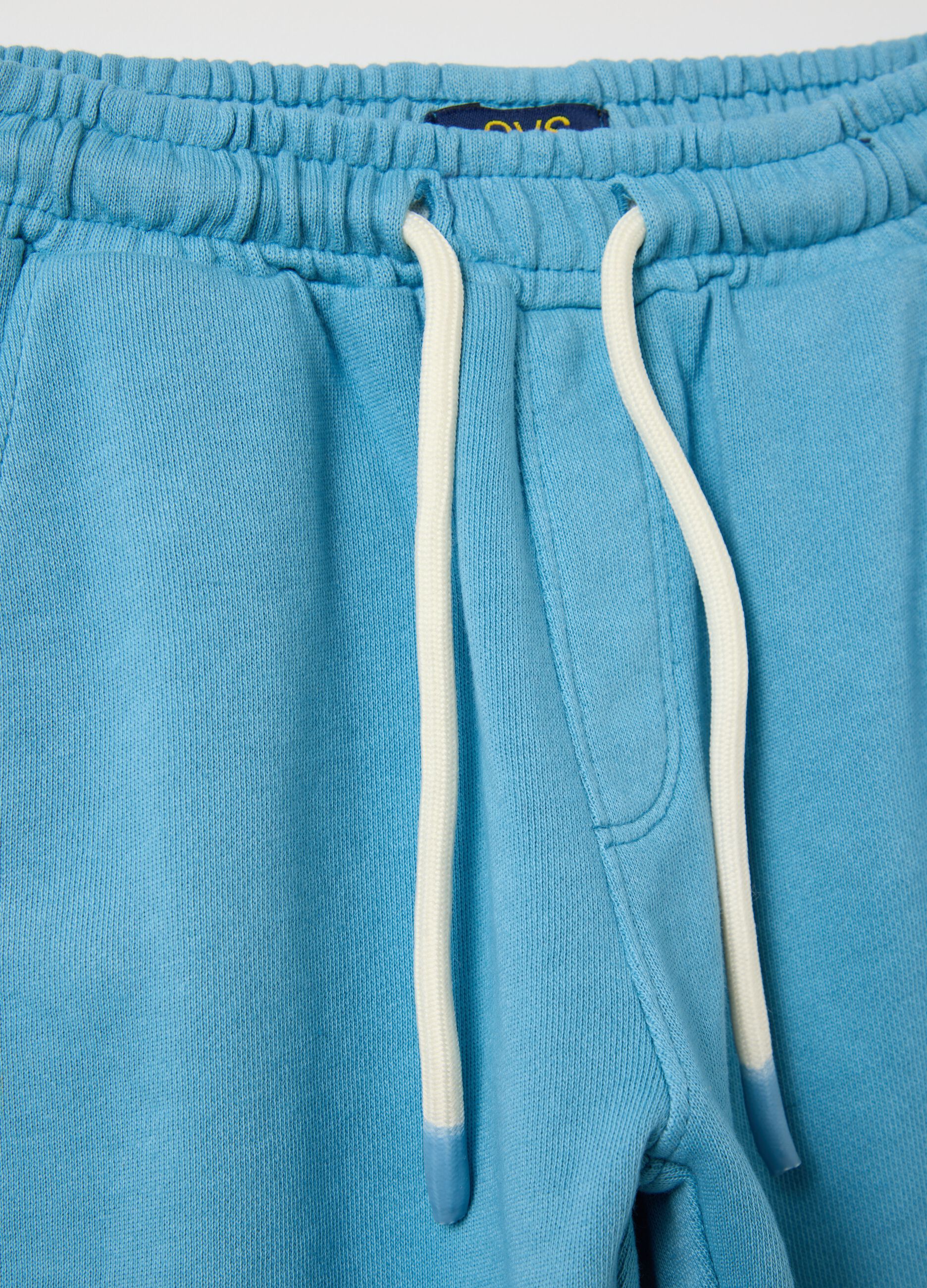 Light blue Bermuda joggers in cotton with drawstring
