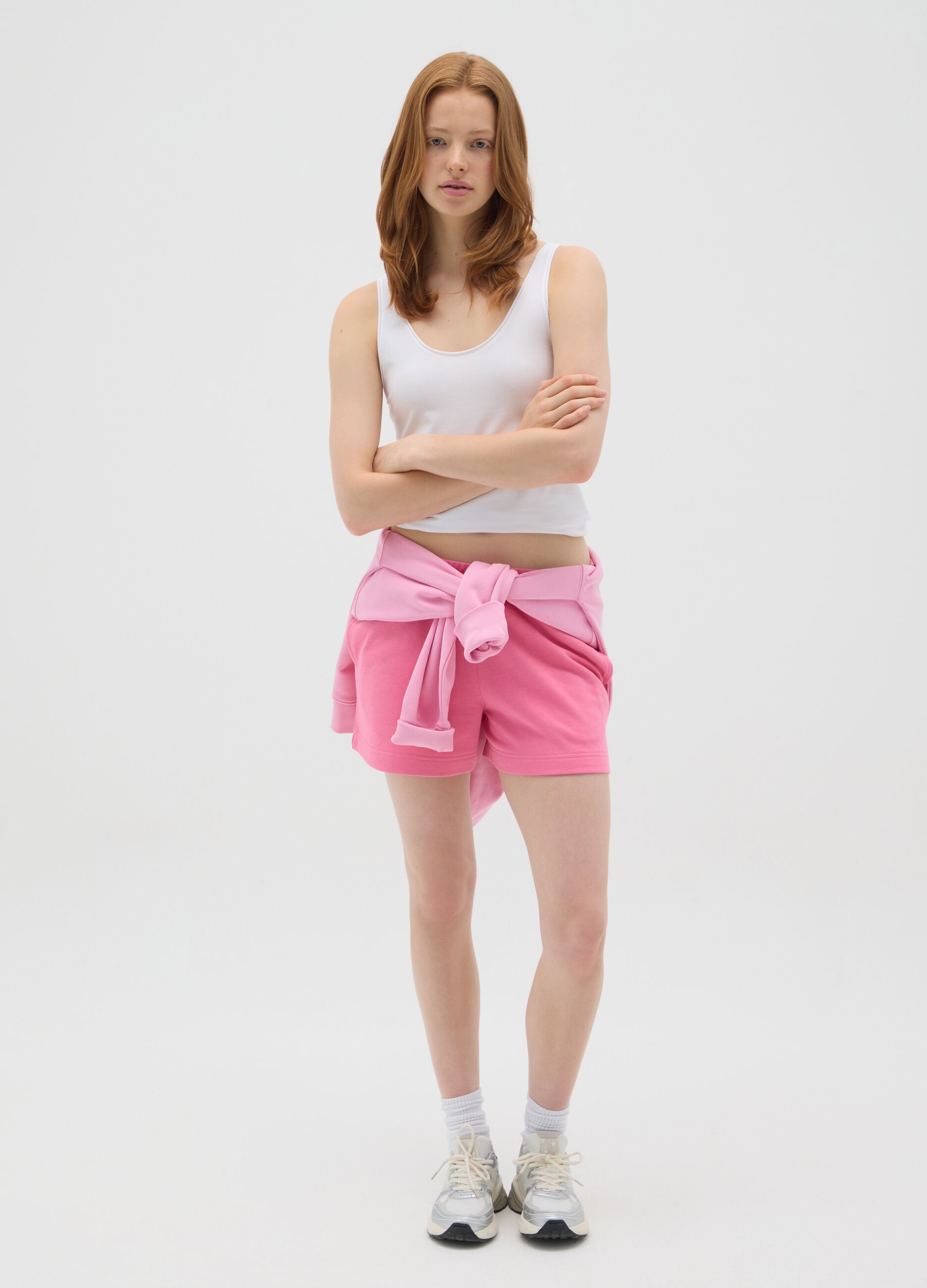 Women's white stretch cotton vest top regular fit