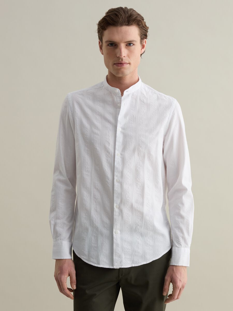 Striped shirt with waffle-weave effect_0