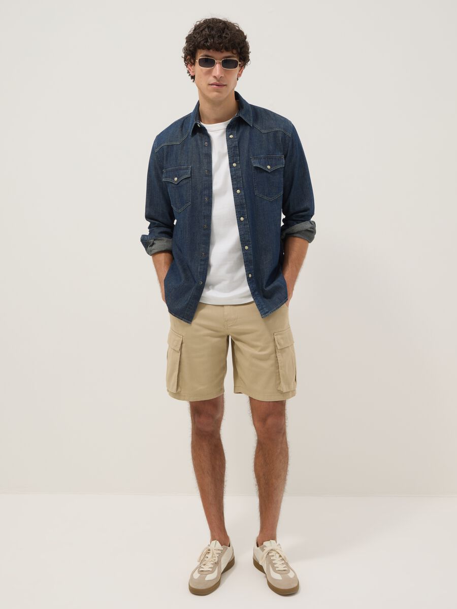 Beige cotton cargo Bermuda shorts, regular fit_0