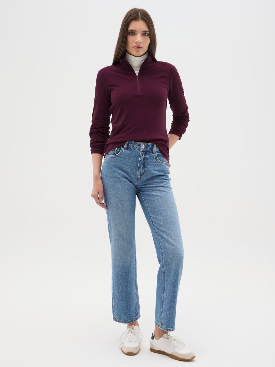 Pile a collo alto rosso con mezza zip regular fit_1