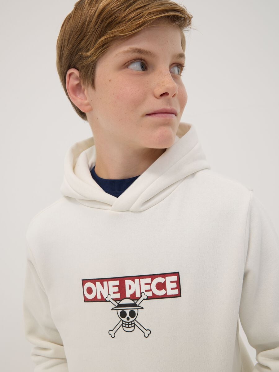 White hooded sweatshirt in cotton blend with One Piece print_1