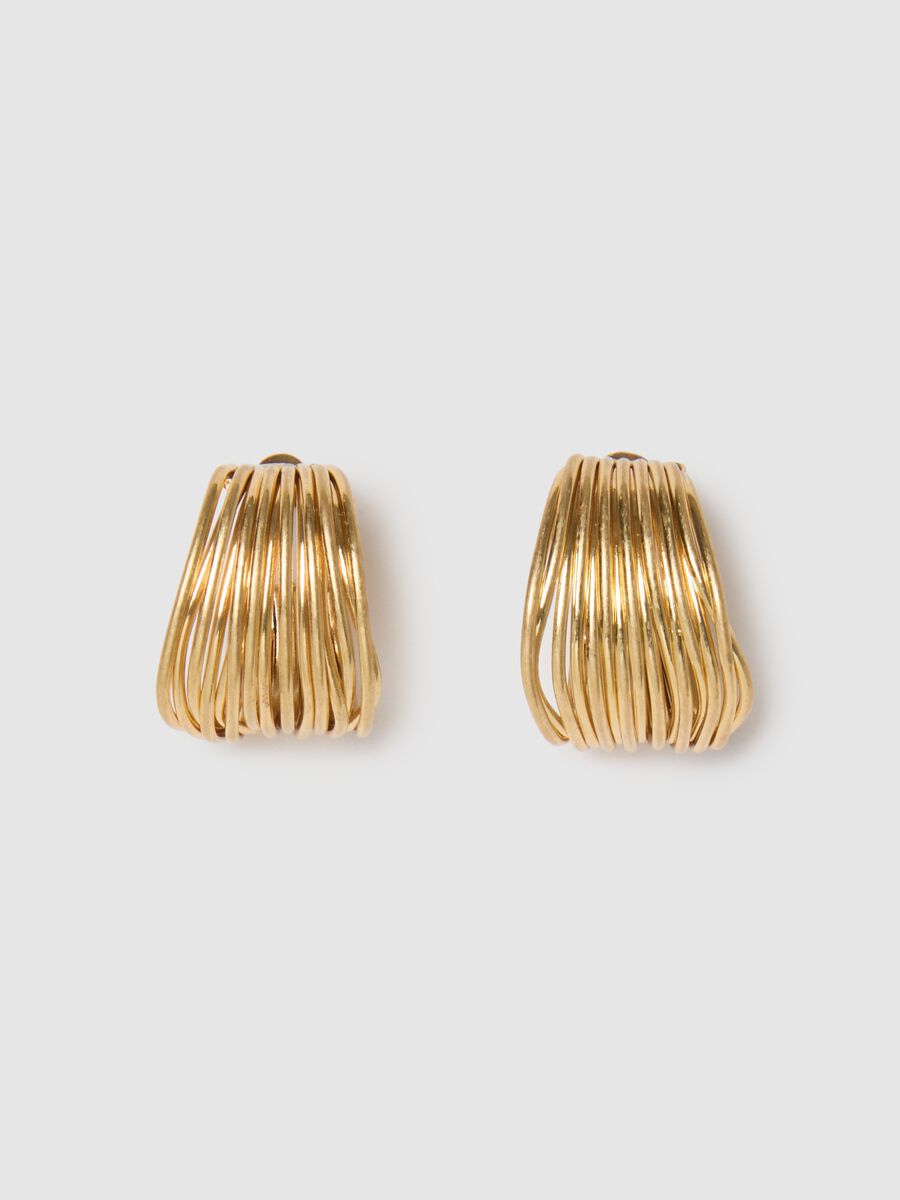 Gold-coloured steel earrings with modern design_0