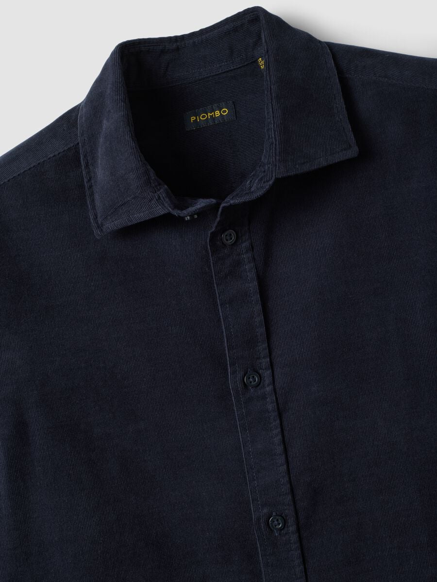 Camicia blu oceano in puro cotone a coste regular fit_2