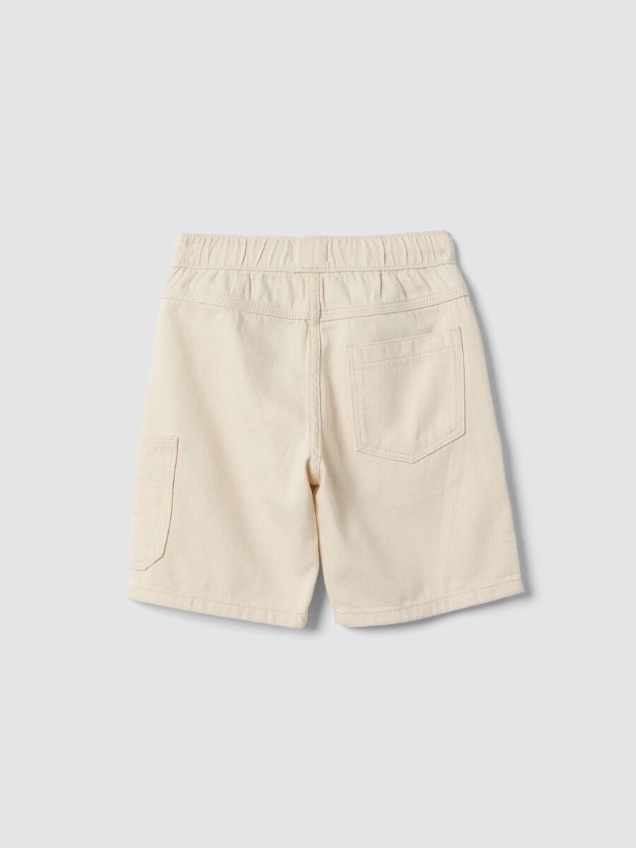 Boys&rsquo; white pure cotton cargo shorts with drawstring, regular fit_1