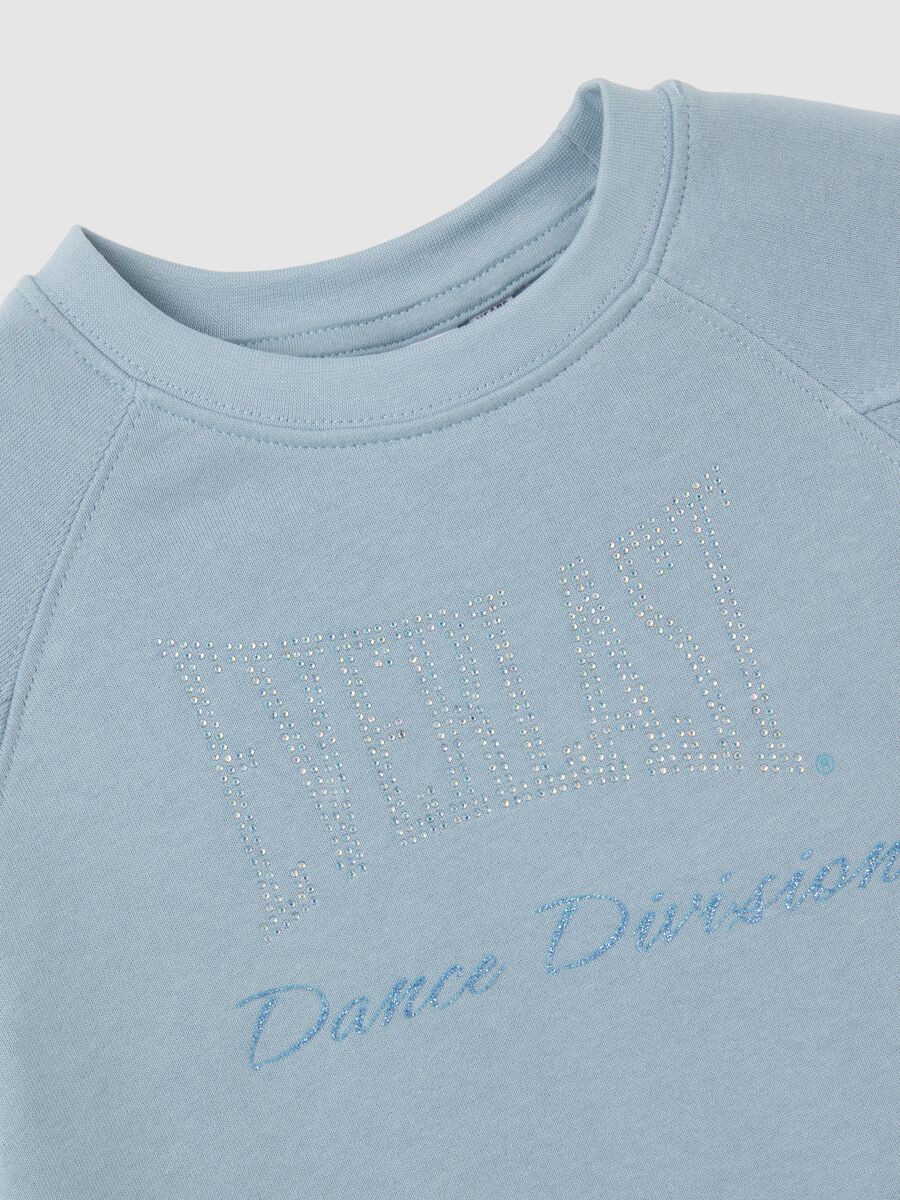 Felpa da bambina in puro cotone azzurra regular fit con strass_1