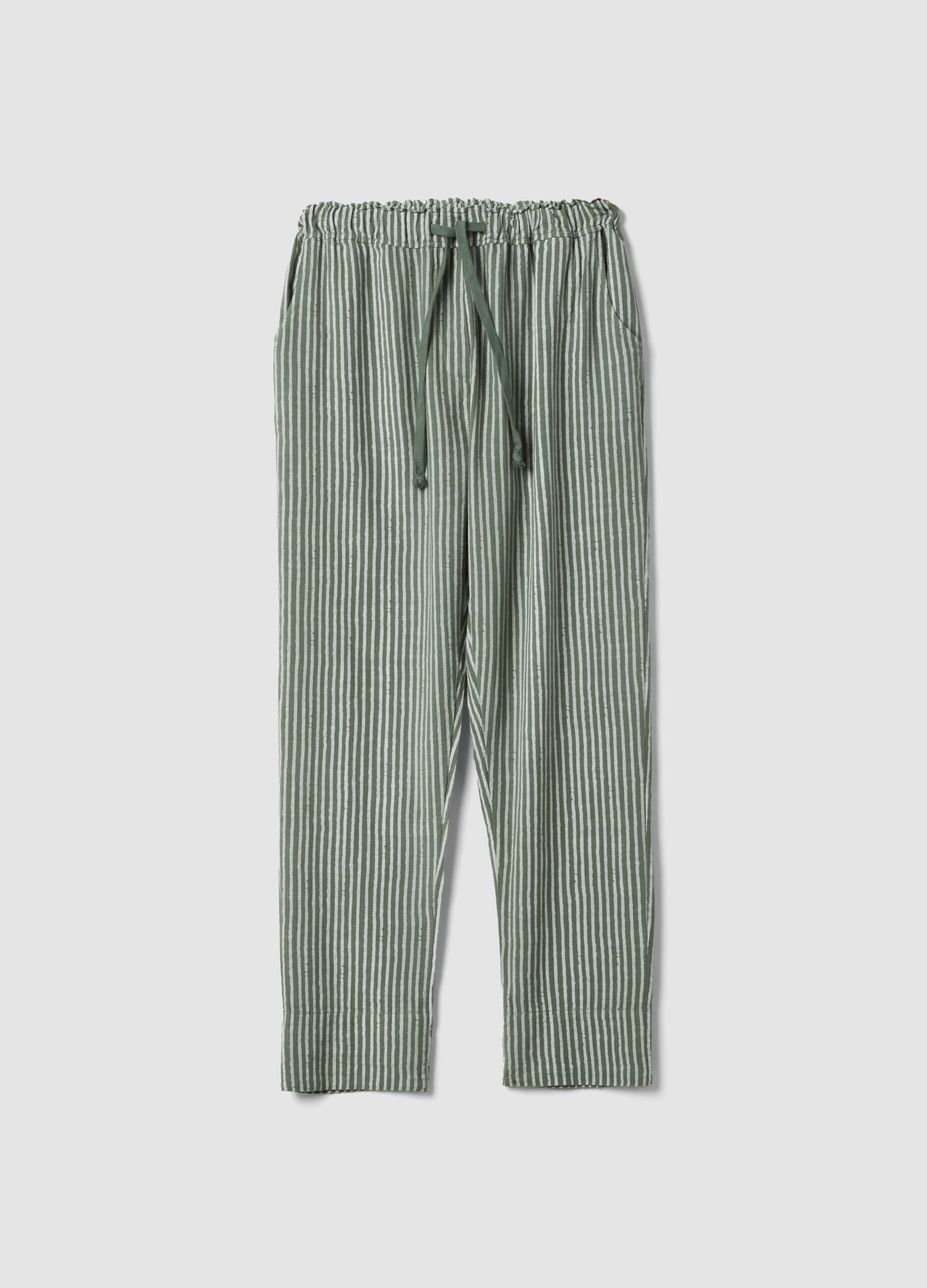 Green pure cotton striped regular-fit trousers