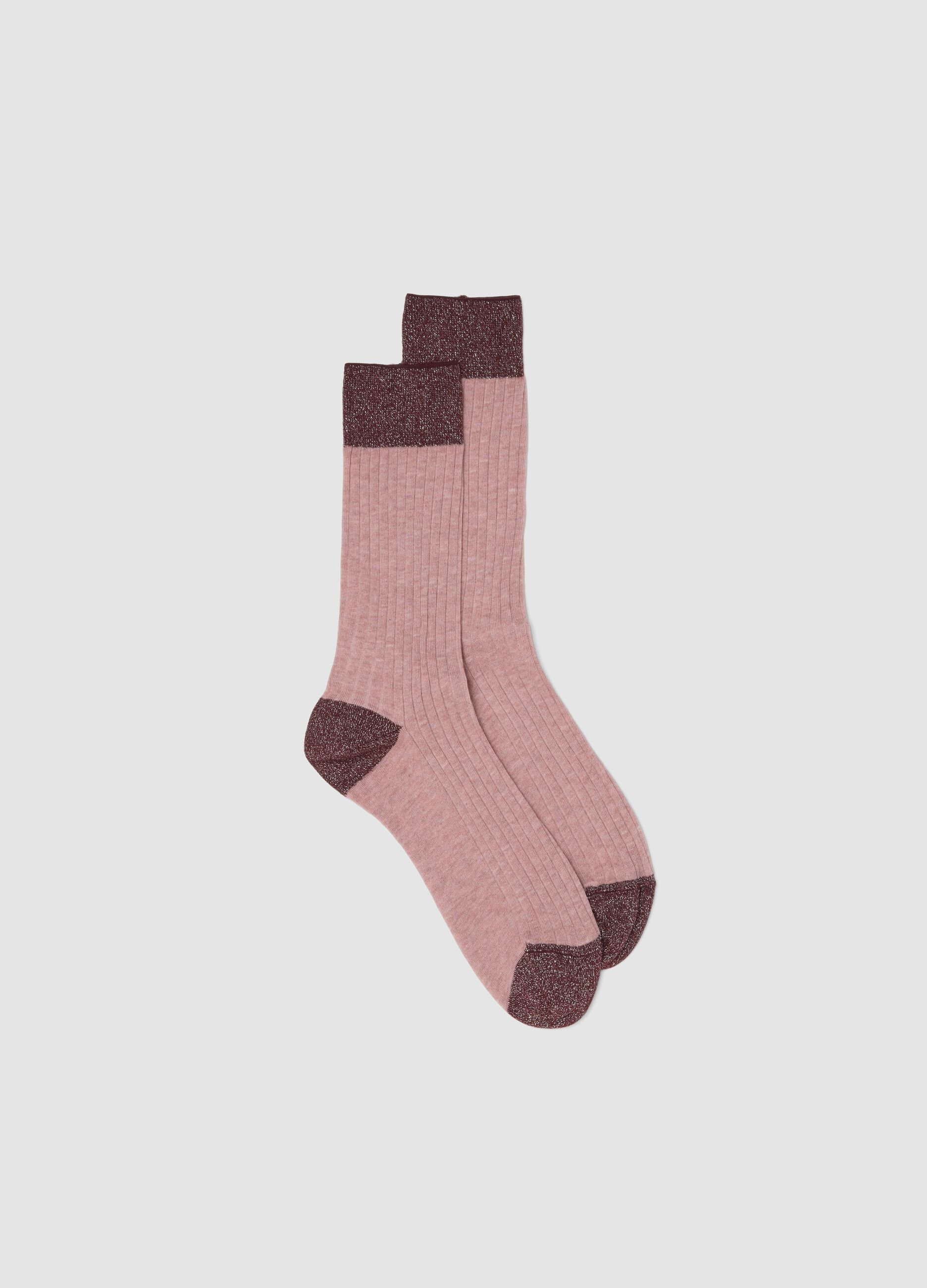 Ribbed pink stretch cotton socks