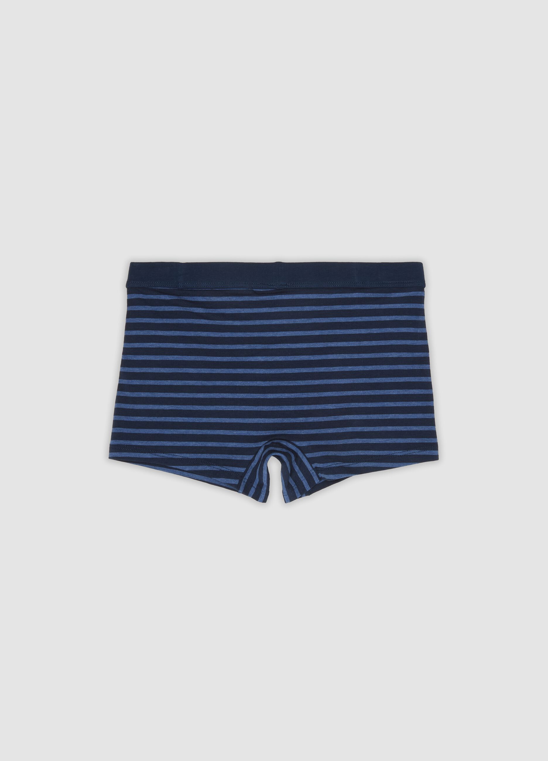 Boxer midi blu a righe in cotone organico elasticizzato per bambino