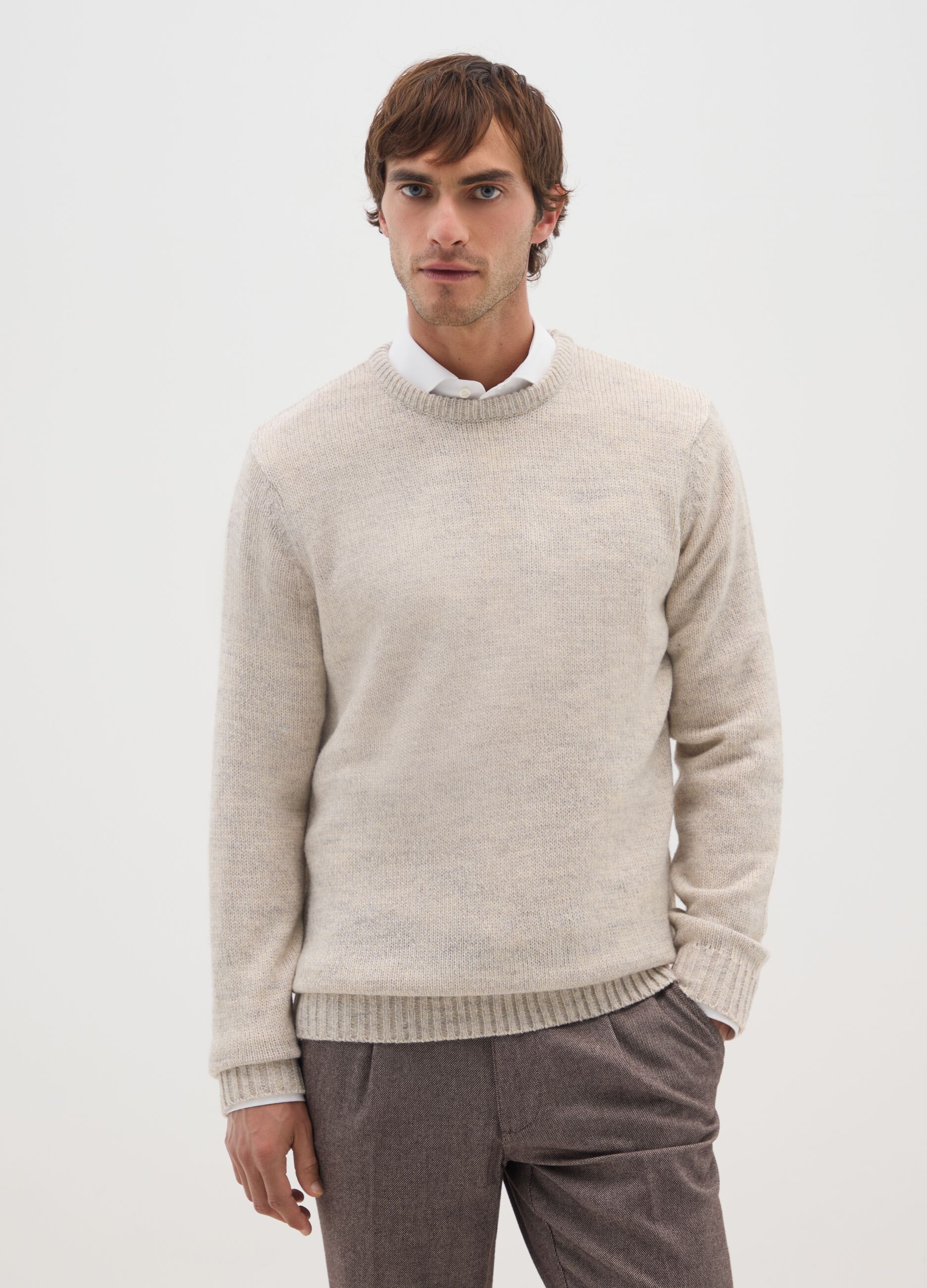 Beige Sweater in Acrylic and Wool Blend