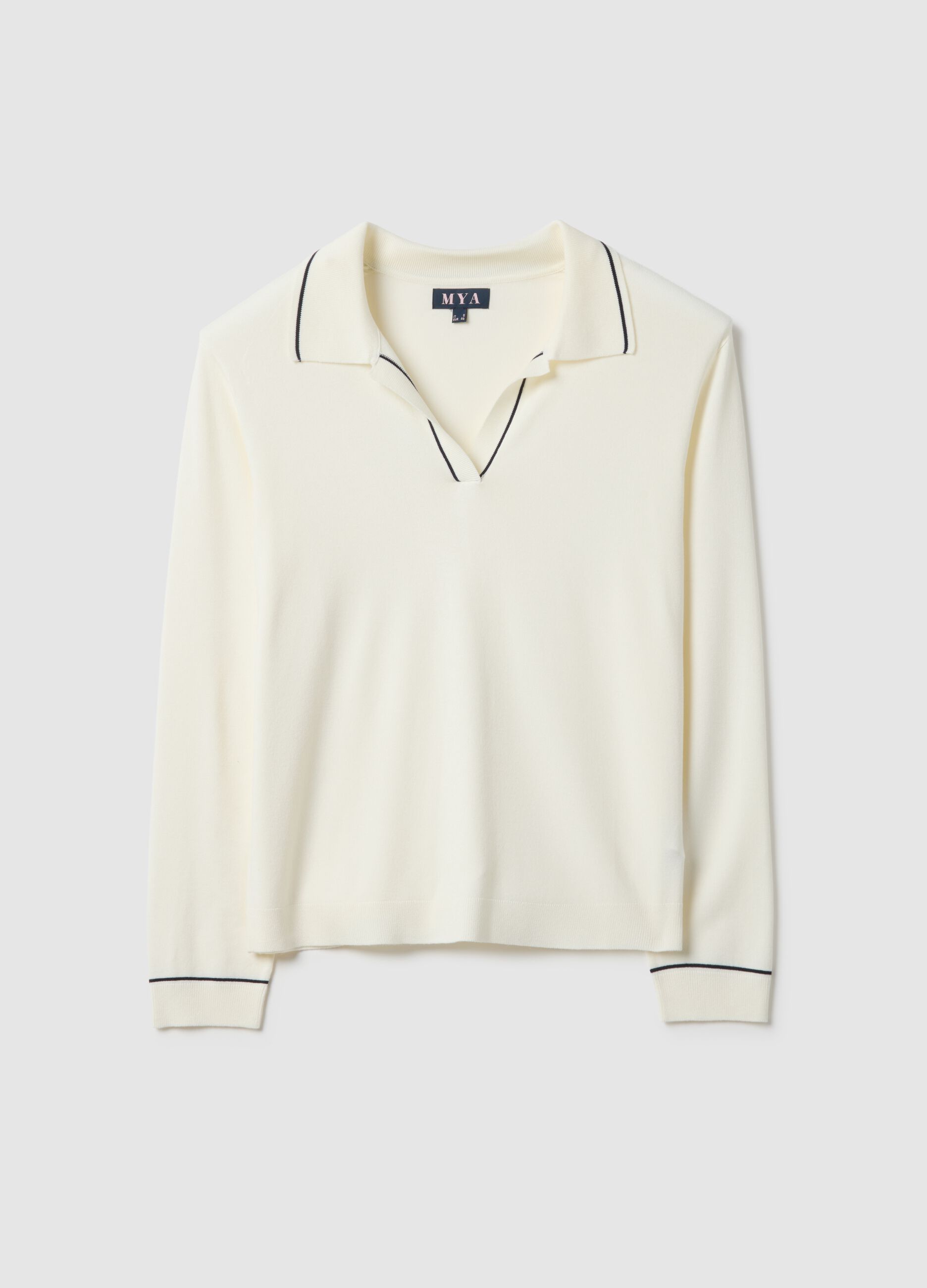 White viscose blend sweater with regular fit polo collar