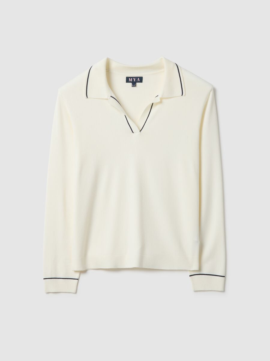 White viscose blend sweater with regular fit polo collar_0